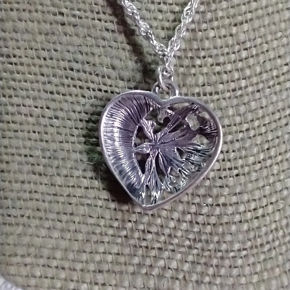 Silvertone black marcasite filigree heart rope chain necklace